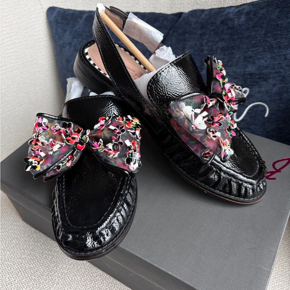 Betsey Johnson Black Loafers with Colorful Bow